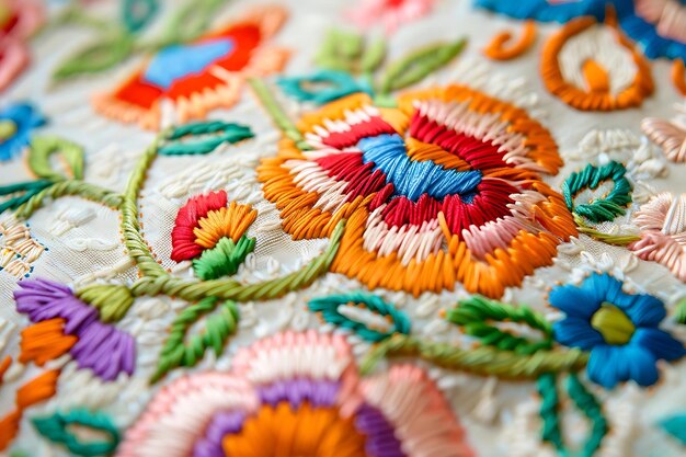 Farebná ručná výšivka na plátne